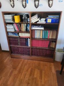 Burl Walnut Vintage Wood Bookcase - 55 x 12 x 56 In