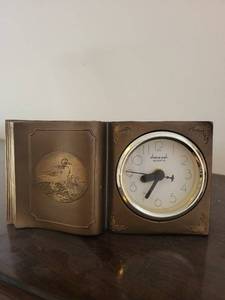 Shane-dah Quartz Clock - Book-Style Bronze-Tone Case with Duck Embossed Panel
