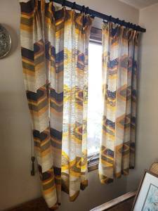 Drapery - Vintage Custom Made, 4 Panels, Geometric Retro Print
