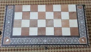 Antique Inlaid Wood Chessboard in Carved Box - 8x8 Travel Chess Set