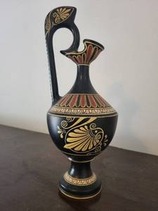 Mercury Killing a Giant - Handcrafted Black-Figure Amphora Vase, 11 in Tall