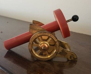 Vintage Spool Winder with Red Handle & Brass Wheel