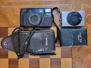 Nikon 35mm AF Film Camera w 35mm f2.8 Lens & Canon ELPH Digital Camera & Leather Cases
