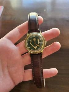 Elk Antler Dial Cross Crest Wristwatch - Brown Leather Strap