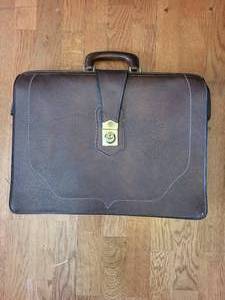 Leather Briefcase - Genuine Brown Leather with Brass Lock & Handle