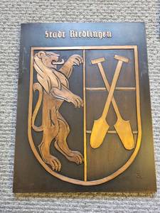 Stadt Riedlingen Crest Shield Plaque - Bronze Relief with Lion & Shovels