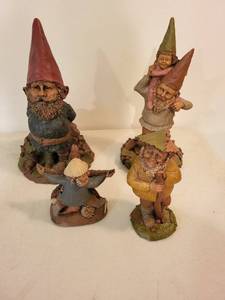 Garden Gnome Figurines Set of 4 - Colorful Cone Hats on Rocky Bases