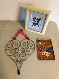 Decorative Home Decor Lot Framed Floral Art Heart Hanger Dish