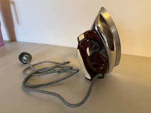 Vintage Rowenta Electric Dry Iron Burgundy Chrome 7in Untested