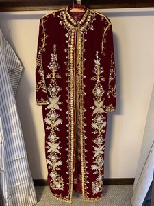 Burgundy Velvet Moroccan Style Caftan Robe Gold Trim Rhinestones