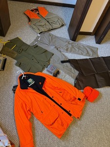 Cabelas Hunting Gear Lot Jacket Vest Gaiters Pants Hat Glasses