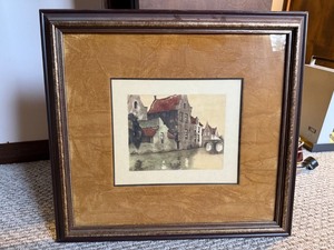 Vintage Framed Bruges Canal Scene Print Wall Art 20x19 Attributed