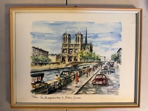 Signed Framed Paris Notre Dame Watercolor Painting 14x10 Street Scene