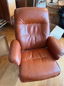 Vintage Ekornes Stressless Brown Leather Swivel Recliner Lounge Chair Bentwood Base No Ottoman