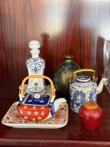 Lufthansa Porcelain Decanter & Asian Teapots Dish Decor Lot