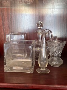 Mixed Lot 5 Clear Glass Vases Decanter Square Planters Cut Glass