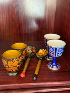 Vintage Hand Painted Folk Art & Porcelain Cups Goblets 6 Pc Lot