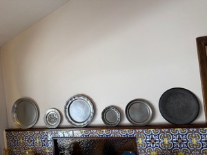 6 Pc Decorative Pewter Plate Charger Wall Plaque Lot German Style