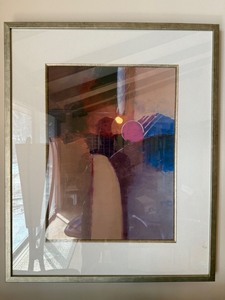 Framed Abstract Art Print Under Glass Silver Tone Frame 32x27