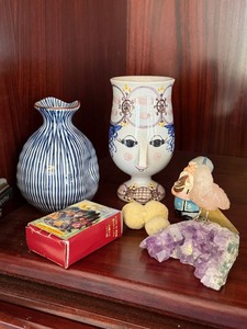Studio Pottery & Curio Lot Denmark Face Mug Vase Bird Amethyst
