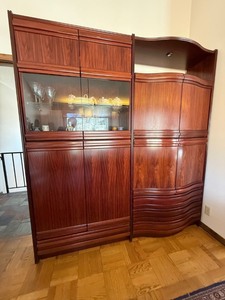Vintage 2 Pc Rosewood Wall Unit Display Cabinet Hutch and Bar