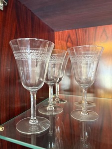 Vintage Etched Clear Glass Wine Goblets Stemware Set of 4