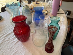 Mixed Art Glass Vase Lot Swirl Optic Colored Decorative 10 Pc