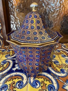 Austrian Porcelain Covered Jar Vienna Mark Cobalt Gold Decor Chip