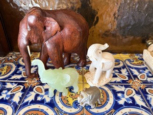 4 Pc Elephant Figurine Lot Carved Wood Stone Resin Mixed Sizes