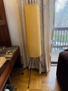 Vintage MCM Tripod Floor Lamp Fiberglass Shade 54in Working