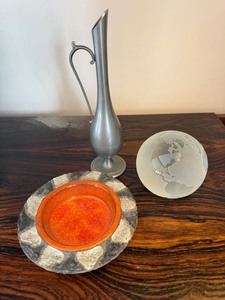 Vintage Studio Pottery Bowl Orange Lava Glaze Brutalist Dish Marked