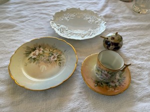 Limoges Hand Painted Porcelain Cup Saucer Bowl Lot 5 Pc Floral