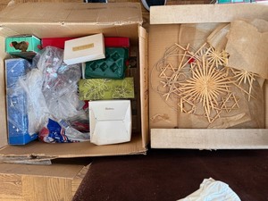 Vintage Christmas Ornament & Nativity Lot Straw Stars Santa Fruit Decor