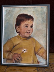 Signed J. Eckert Child Portrait Oil Painting Framed Canvas 22in