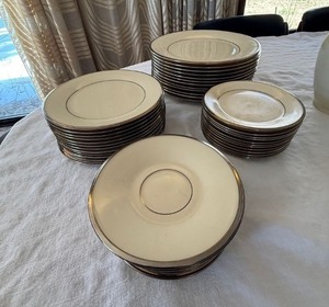 Vintage Lenox Ivory China Plate Set Silver Rim 48 Pc Service for 12