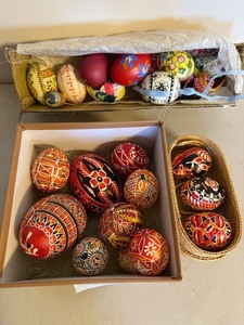 Mixed Hand Decorated Easter Egg Lot Folk Art Pysanky Style Ornaments