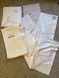 Vintage Damask Linen Tablecloth Lot White Ivory Table Linens 6 Pc