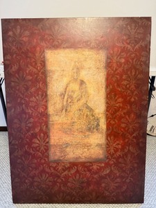 Large Buddha Wall Art Canvas Panel Red Gold Damask 35x48 Decor