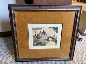 Framed Canal Scene Engraving Print After Cristini in Custom Frame