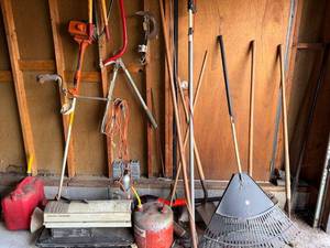Large Collection of Yard Tools including Husqvarna Weed Trimmer