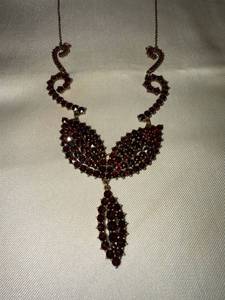Vintage Bohemian Style Garnet Red Glass Necklace Drop Pendant