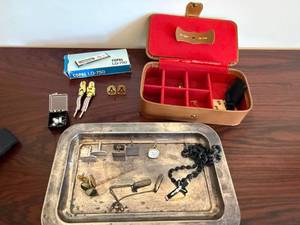 Vintage Mens Cufflinks Tie Tack Rosary Jewelry Lot w Case Pins