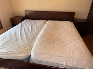 Vintage Danish MCM Rosewood King Size Bed Frame w 2 Matching Nightstands