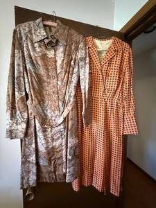 2 Vintage Womens Shirtwaist Dresses Elaine Seide Print Long Sleeve