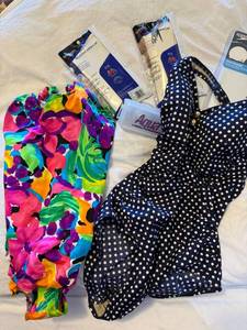 Gottex & Windsong Women��s Swimsuit Lot w 3 Speedo Caps Size 10