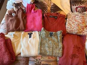 8 Pc Womens Sweater Lot Chicos Lands End Jones NY Mixed Sizes