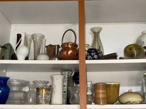 Mixed Vintage Vase & Decorative Glassware Lot Copper Ceramic Glass