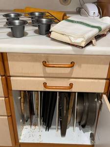 Mixed Kitchen Bakeware Lot Pans Racks Rolling Pin Towels Used