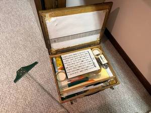Vintage Drafting Board Art Supply Case w T-Square & Drawing Tools