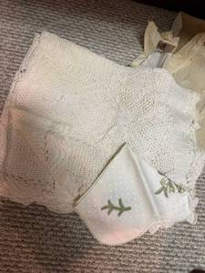 Vintage Handmade Crochet Baby Blanket Ivory Floral Coverlet Good